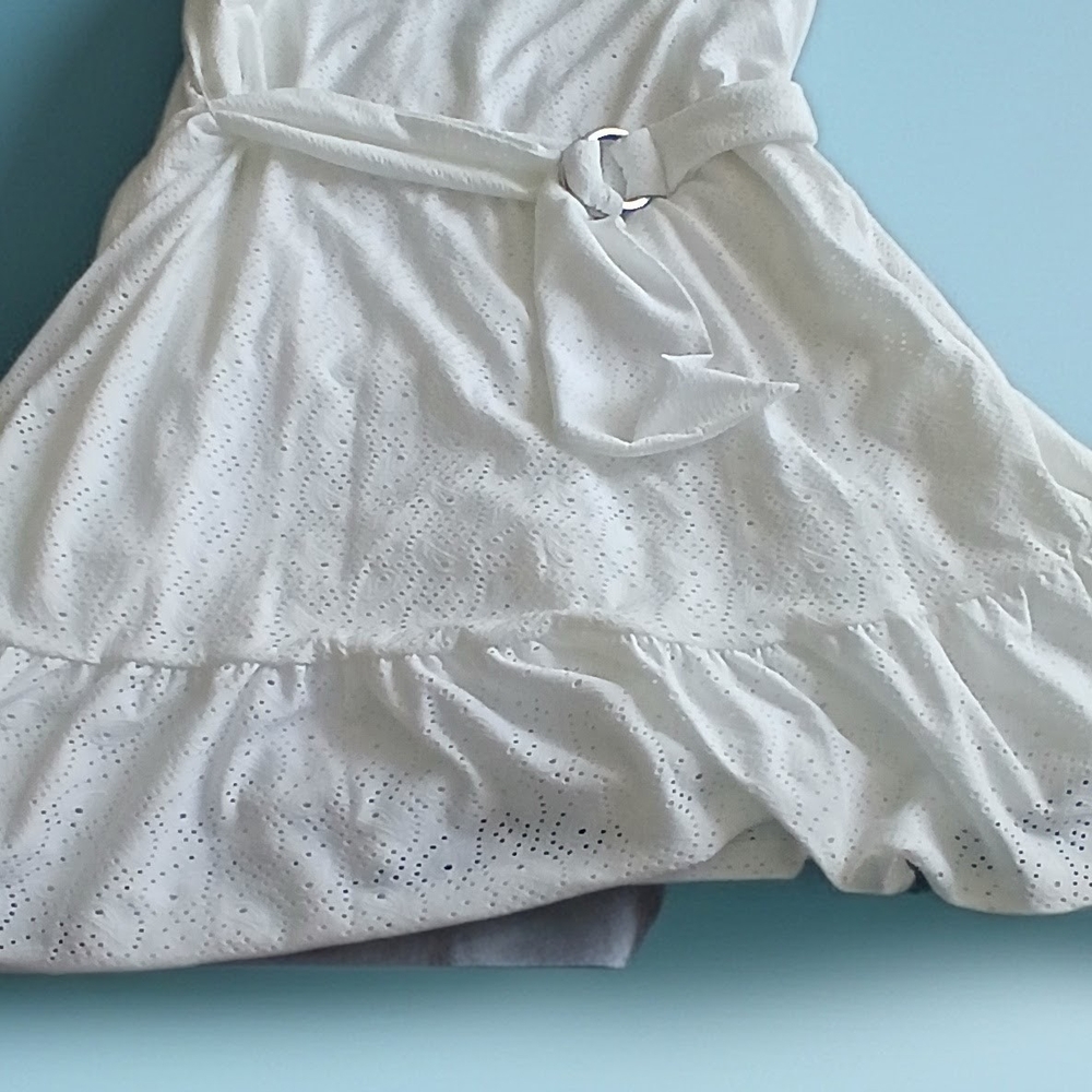 Michael Kors White Eyelet Ruffle Belted Dress
